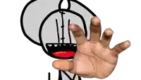 a drawing of a cartoon character with a hand reaching out towards it