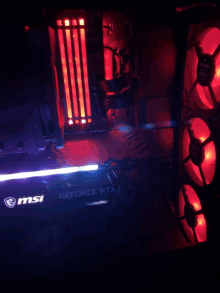 a msi geforce rtx graphics card is lit up