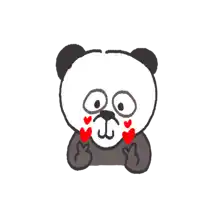 a black and white panda bear with red hearts on its face