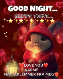 a picture of a bunny holding a candle and says good night sleep tight