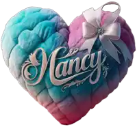 a colorful heart shaped pillow with the name nancy on it