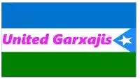 a blue green and white flag with the words united garxajjs on it