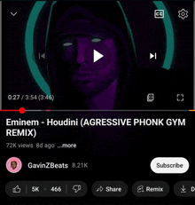 a screenshot of eminem 's houdini ( aggressive phonk gym remix ) video