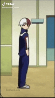 a cartoon character standing in a hallway with his hands in his pockets