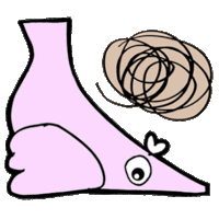 a cartoon drawing of a pink squirrel with a heart on its nose