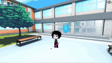 a screenshot of gacha online shows a dust trust agent standing in front of a school building