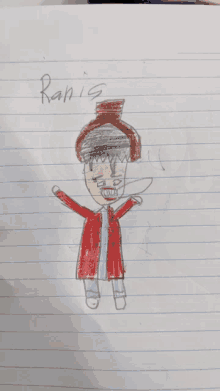 a child 's drawing of a man with the name rapis written in the corner