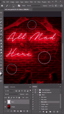 a computer screen shows a neon sign that says " all mad here "