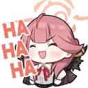 a cartoon of a girl with pink hair laughing and saying ha ha ha ha .