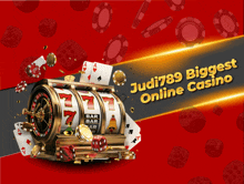 an advertisement for judi789 biggest online casino shows a slot machine