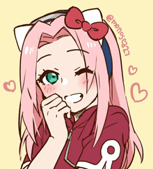 a drawing of a girl with pink hair and a cat ear