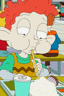 a cartoon character is drinking through a straw from a cup