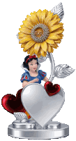 a figurine of snow white holding a heart and a flower