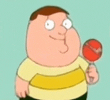 peter griffin from the family guy is holding a red lollipop .