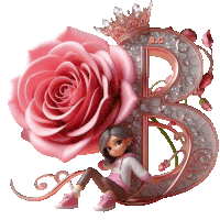 the letter b is decorated with a girl and a rose