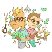 a cartoon of a horse holding a bottle of wine and a man holding a glass of wine