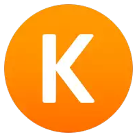 an orange circle with a white letter k on it