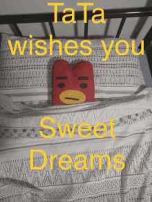 tata wishes you sweet dreams is written on a bed