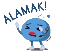 a blue cartoon character with a headset on says alamak