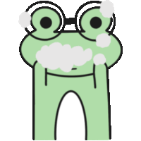 a frog with glasses is washing its face with soap bubbles