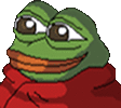 a pixel art of a green frog wearing a red scarf around its neck .