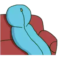 a cartoon drawing of a person laying on a red couch with their legs crossed