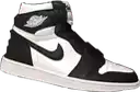 a pair of black and white nike air jordans on a white background .