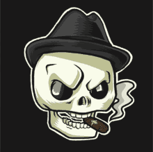 a cartoon skull wearing a fedora smoking a cigar