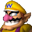 wario is wearing a yellow hat and a pink nose .