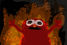 elmo from sesame street is surrounded by fire