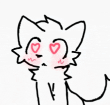 a drawing of a cat with heart shaped eyes