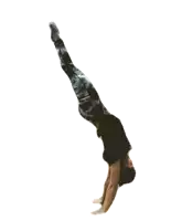 a person is doing a handstand with one leg up on a white background .