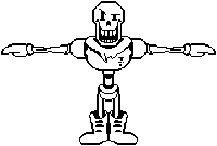 a pixel art drawing of papyrus from undertale with his arms outstretched and boots .