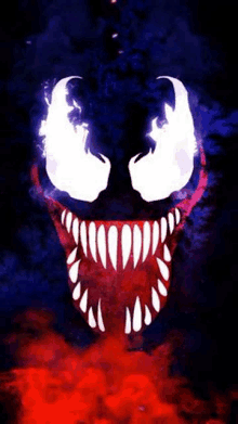 a painting of venom 's face with a lot of teeth and smoke coming out of it .