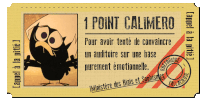 a ticket that says 1 point calimero with a black bird on it