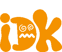 an orange idk logo with a monster face