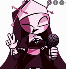 a cartoon nun is holding a microphone and giving a thumbs up sign .