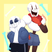 a drawing of sans and papyrus with the word papyrus written on the arm of papyrus