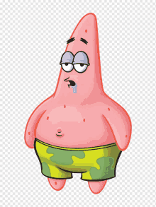 patrick star from spongebob has a tear coming out of his nose