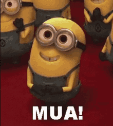 a group of minions are standing next to each other with the word mua written on the bottom