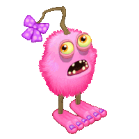 a pink monster with a purple bow on her head