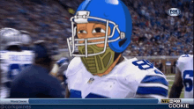 a football player wearing a helmet and mask is on fox sports