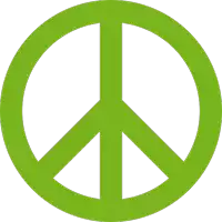 a green peace sign in a white circle on a white background