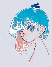 a drawing of a girl with waves coming out of her hair .