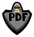 a gray shield with the word pdf on it .