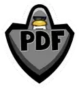 a gray shield with the word pdf on it .