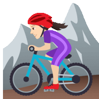 a woman wearing a red helmet is riding a blue bicycle