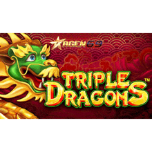 a game called triple dragons has a green and gold dragon on a red background