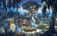 a painting of frogs and princess tiana in the swamp