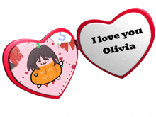 a heart shaped mirror that says i love you olivia on it